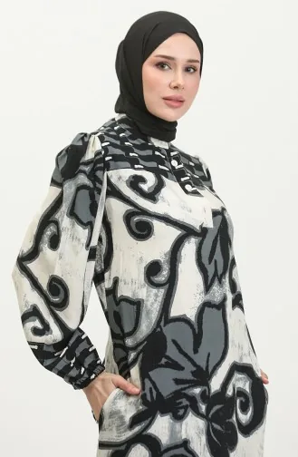 Viscose Color Garnished Half Button Dress 0396-04 Anthracite Beige 0396-04