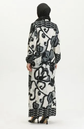 Viscose Color Garnished Half Button Dress 0396-04 Anthracite Beige 0396-04