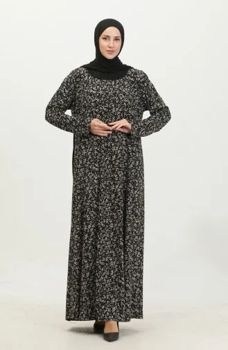 Großes Viskosekleid Mit Steinmuster 4430A-01 Schwarzbraun 4430A-01