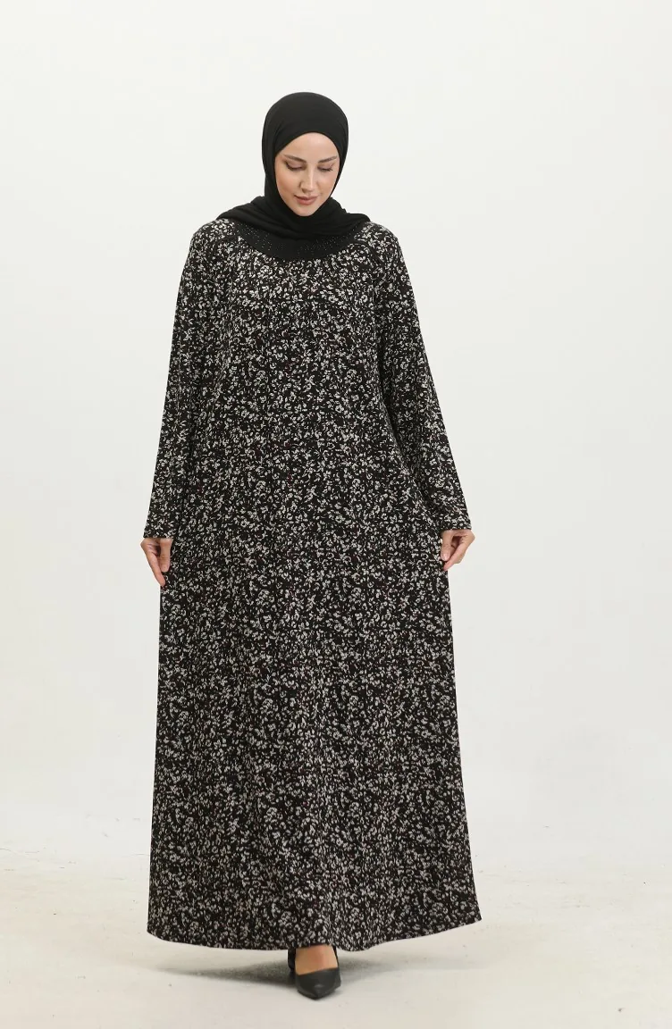 Großes Viskosekleid Mit Steinmuster 4430A-02 Schwarz Weinrot 4430A-02