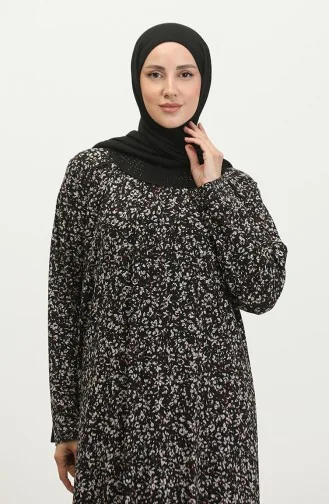Großes Viskosekleid Mit Steinmuster 4430A-02 Schwarz Weinrot 4430A-02