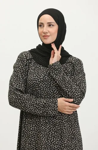 Großes Viskosekleid Mit Steinmuster 4430H-01 Schwarz 4430H-01