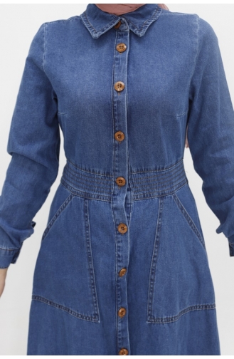 Shirt Collar Pocket Hijab Denim Dress 1662-02 Denim Blue 1662-02