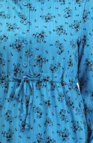 فستان منقوش للمحجبات 0398-06 أزرق 0398-06