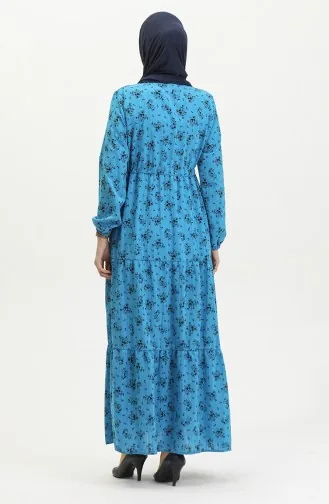 فستان منقوش للمحجبات 0398-06 أزرق 0398-06