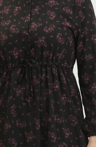 فستان منقوش للمحجبات 0398-01 أسود 0398-01