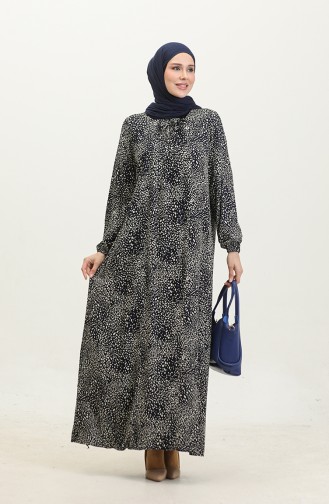 Robe Viscose à Motifs Grande Taille 44852-03 Bleu Marine 44852-03