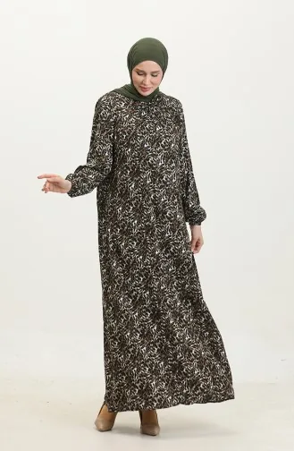 فستان فيسكوز بتصميم مُطبع بمقاسات كبيرة 44852A-03 لون كاكي بني 44852A-03