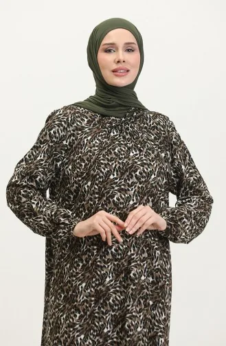 فستان فيسكوز بتصميم مُطبع بمقاسات كبيرة 44852A-03 لون كاكي بني 44852A-03