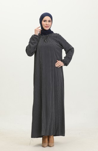 فستان فيسكوز منقط بمقاسات كبيرة 44852B-02 لون كحلي 44852B-02