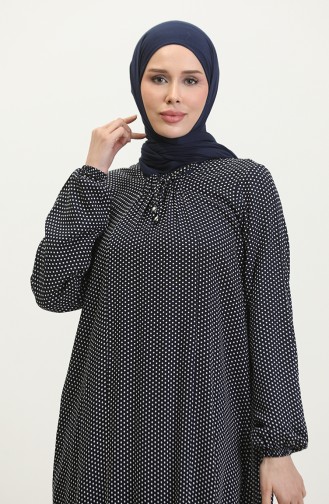 فستان فيسكوز منقط بمقاسات كبيرة 44852B-02 لون كحلي 44852B-02