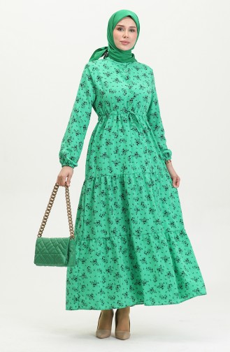 Robe Froncee A Motifs Fleuris 0398-05 Vert 0398-05