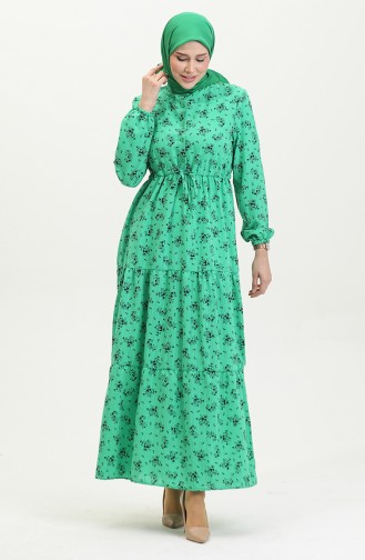 Robe Froncee A Motifs Fleuris 0398-05 Vert 0398-05