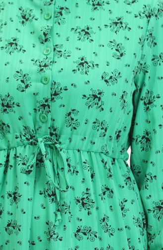 Robe Froncee A Motifs Fleuris 0398-05 Vert 0398-05