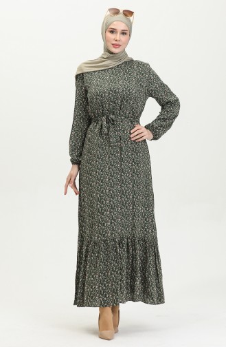 Viscose-jurk Met Patroon 81867-01 Kaki 81867-01