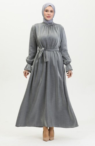 Lurex Linen Belted Dress 81853-01 Gray 81853-01