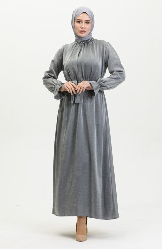 Kleid Aus Lurex-Leinen Mit Gürtel 81853-01 Grau 81853-01