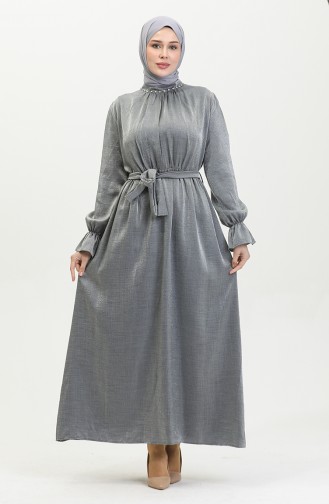 Lurex Linen Belted Dress 81853-01 Gray 81853-01