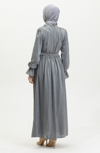 Lurex Linen Belted Dress 81853-01 Gray 81853-01