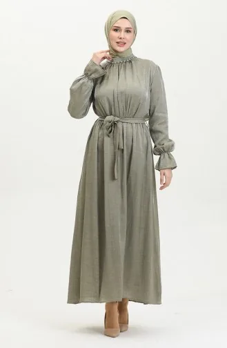 Lurex Linnen Jurk Met Riem 81853-05 Kaki 81853-05