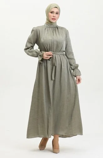 Lurex Linnen Jurk Met Riem 81853-05 Kaki 81853-05