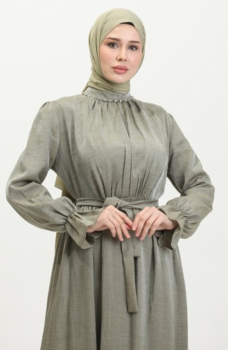 Kleid Aus Lurex-Leinen Mit Gürtel 81853-05 Khaki 81853-05