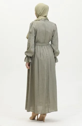 Lurex Linnen Jurk Met Riem 81853-05 Kaki 81853-05