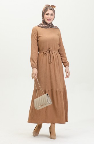 Bürümcük Fabric Belted Dress 5022-05 Mustard 5022-05