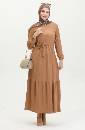 Bürümcük Fabric Belted Dress 5022-05 Mustard 5022-05