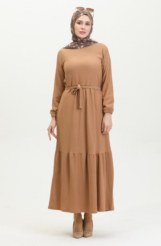 Bürümcük Fabric Belted Dress 5022-05 Mustard 5022-05