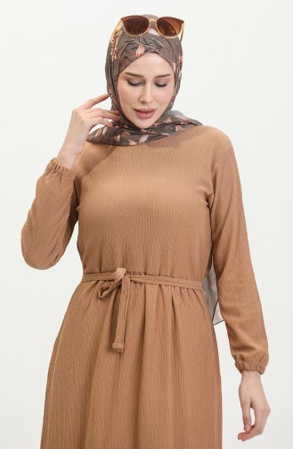 Kleid Aus Bürümcük-Stoff Mit Gürtel 5022-05 Senf 5022-05