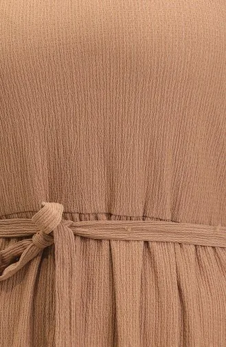 Bürümcük Kumaş Kuşaklı Elbise 5022-05 Hardal