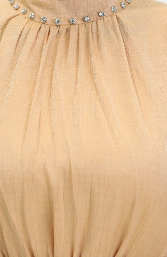 فستان كتان بحزام للمحجبات 81853-06 خردلي 81853-06