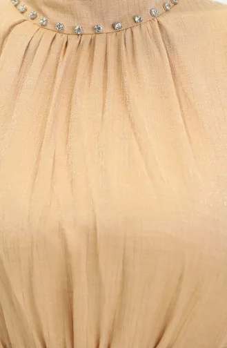 Simli Keten Kuşaklı Elbise 81853-06 Hardal