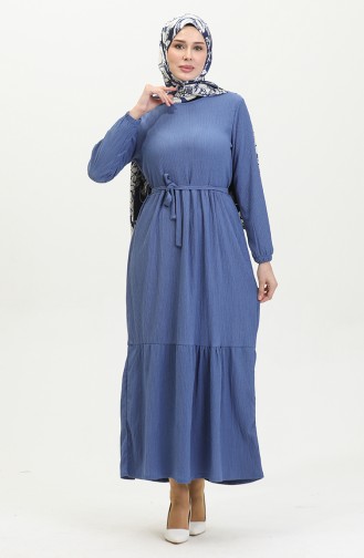 Bürümcük Fabric Belted Dress 5022-04 Indigo 5022-04