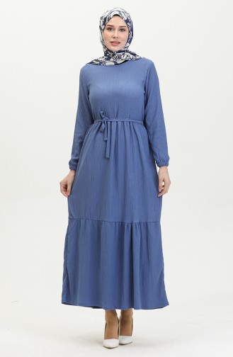 Bürümcük Fabric Belted Dress 5022-04 Indigo 5022-04