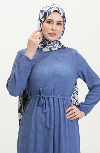 Bürümcük Stoffen Jurk Met Riem 5022-04 Indigo 5022-04