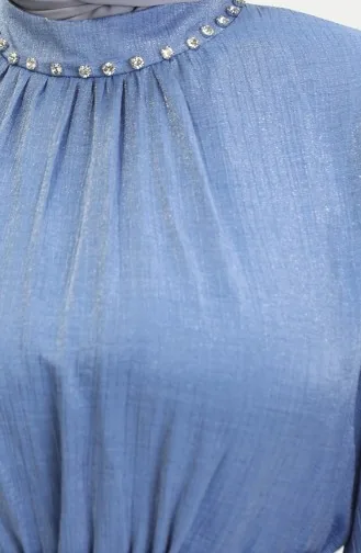 فستان كتان بحزام للمحجبات 81853-08 انديجو 81853-08