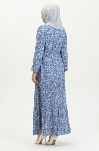Floral Patterned Viscose Dress 81859-04 Indigo 81859-04