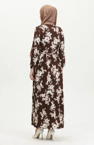 فستان منقوش للمحجبات 5010-03 بني 5010-03