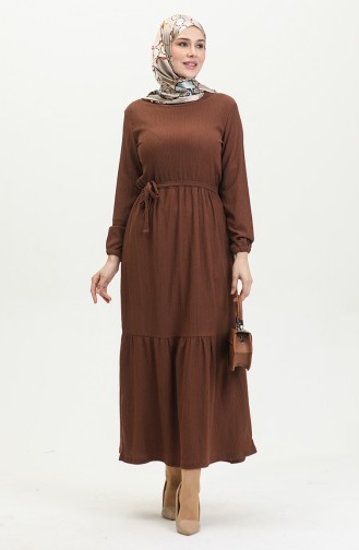 Bürümcük Fabric Belted Dress 5022-03 Brown 5022-03