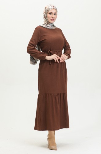 Bürümcük Fabric Belted Dress 5022-03 Brown 5022-03