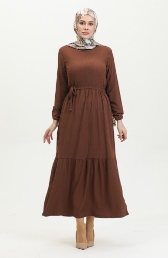 Bürümcük Fabric Belted Dress 5022-03 Brown 5022-03