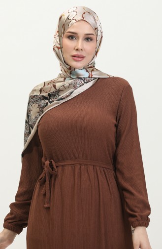 Bürümcük Fabric Belted Dress 5022-03 Brown 5022-03