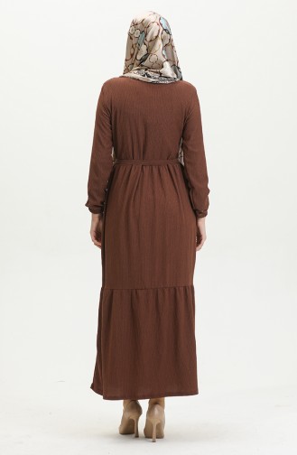 Bürümcük Fabric Belted Dress 5022-03 Brown 5022-03