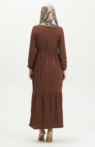 فستان سادة للمحجبات 5022-03 بني 5022-03