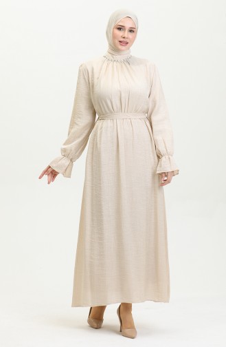 Kleid Aus Lurex-Leinen Mit Gürtel 81853-04 Creme 81853-04