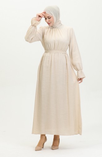 Kleid Aus Lurex-Leinen Mit Gürtel 81853-04 Creme 81853-04