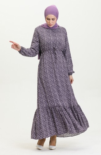 Floral Patterned Viscose Dress 81859-05 Purple 81859-05