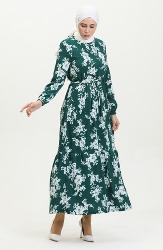 Bürümcük Fabric Patterned Dress 5010-04 Petrol 5010-04